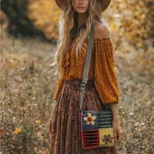 Handmade Boho Floral Patchwork Shoulder Bag